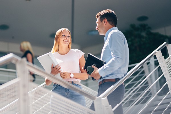 Employee in conversation