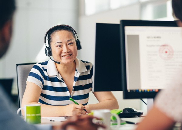 Purchasing employee on the phone