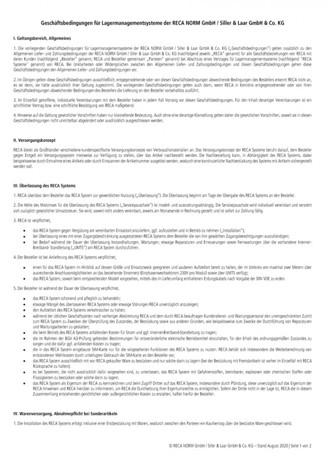 Terms and conditions for automated ordering systems (german version)