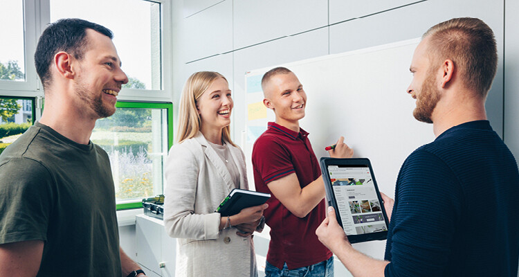 Trainees in conversation